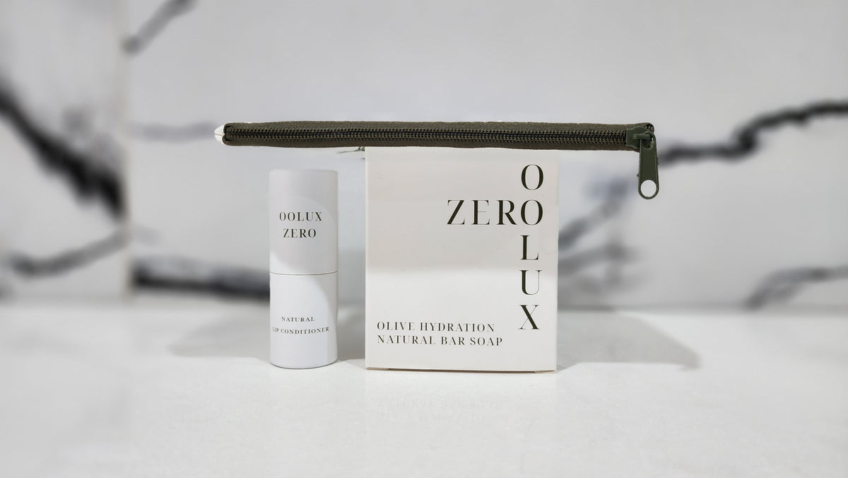 OOLUX Sensitive Skin Duo gift set, fragrance-free olive oil soap and lip conditioner