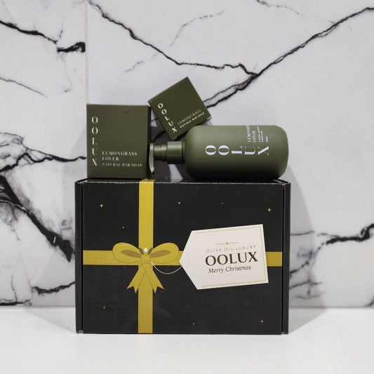Lemongrass Days Christmas gift box with lemongrass wash and bar soaps